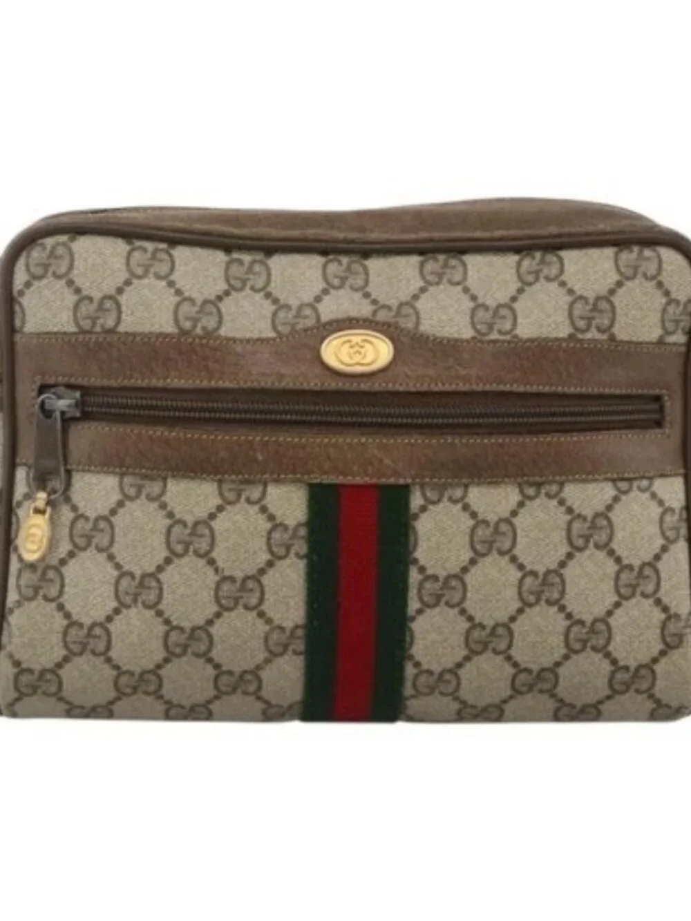 GUCCI GG Supreme Web Sherry Line Bag PVC Beige Gold 75 02 004 Auth BAZ578